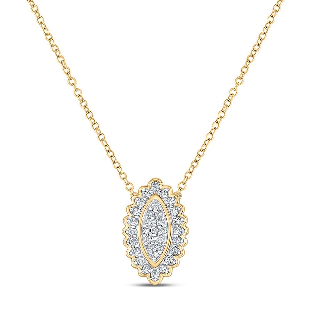 Diamond Pendant Necklace | 10kt Yellow Gold Womens Round Diamond Vertical Oval Necklace 1/5 Cttw | Splendid Jewellery GND