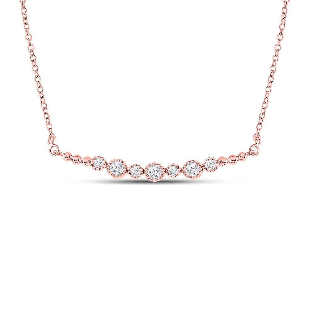 Diamond Pendant Necklace | 14kt Rose Gold Womens Round Diamond Bar Necklace 1/3 Cttw | Splendid Jewellery GND