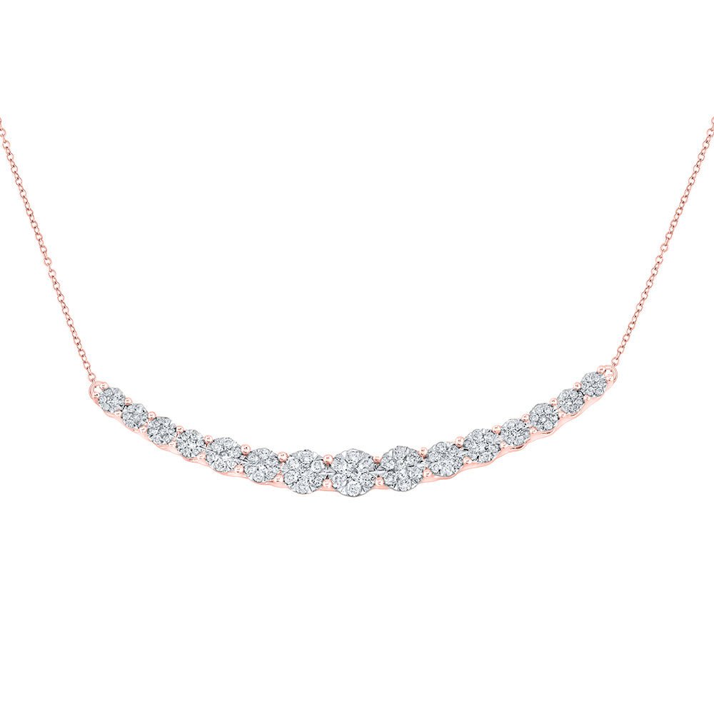 Diamond Pendant Necklace | 14kt Rose Gold Womens Round Diamond Cluster Bar Necklace 7/8 Cttw | Splendid Jewellery GND