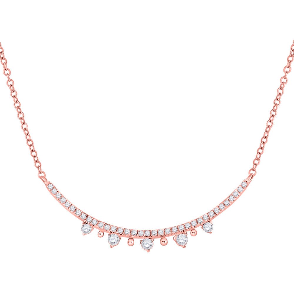 Diamond Pendant Necklace | 14kt Rose Gold Womens Round Diamond Curved Bar Necklace 1/4 Cttw | Splendid Jewellery GND