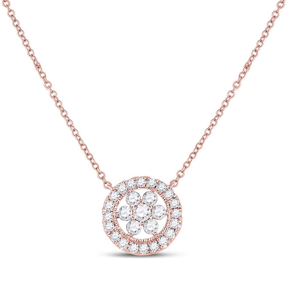 Diamond Pendant Necklace | 14kt Rose Gold Womens Round Diamond Floral Cluster Necklace 1/3 Cttw | Splendid Jewellery GND