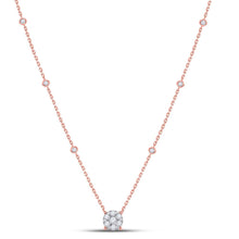 Load image into Gallery viewer, 14kt Rose Gold Diamond Flower Cluster Pendant Necklace - Radiant Blossoms of Love - Top View