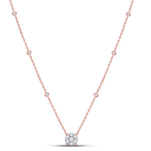 Diamond Pendant Necklace | 14kt Rose Gold Womens Round Diamond Flower Cluster Necklace 5/8 Cttw | Splendid Jewellery GND
