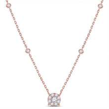 Load image into Gallery viewer, Enchanting Rose Gold Diamond Halo Solitaire Necklace - Top View