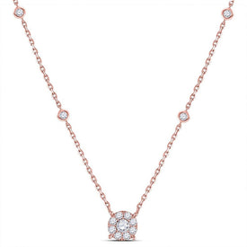 Enchanting Rose Gold Diamond Halo Solitaire Necklace - Top View