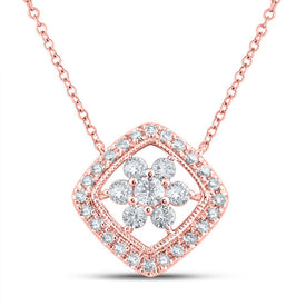 Radiant Rose Gold Diamond Offset Square Cluster Necklace - Top View