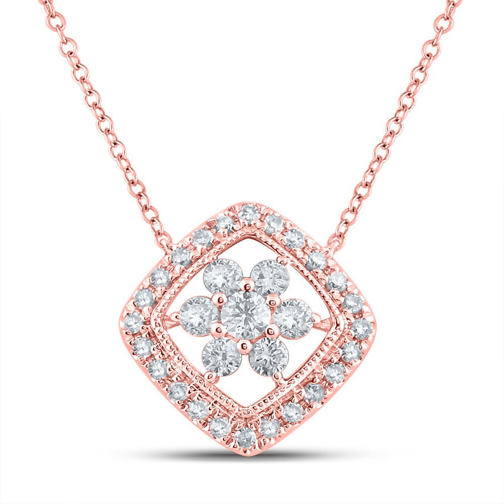 Diamond Pendant Necklace | 14kt Rose Gold Womens Round Diamond Offset Square Cluster Necklace 1/3 Cttw | Splendid Jewellery GND