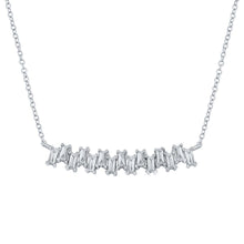 Load image into Gallery viewer, 14kt White Gold Baguette Diamond Curved Bar Necklace: A Radiant Symphony of Elegance and Sparkle - Top View