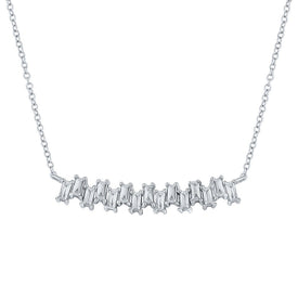 14kt White Gold Baguette Diamond Curved Bar Necklace: A Radiant Symphony of Elegance and Sparkle - Top View