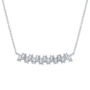 Diamond Pendant Necklace | 14kt White Gold Womens Baguette Diamond Curved Bar Necklace 5/8 Cttw | Splendid Jewellery GND