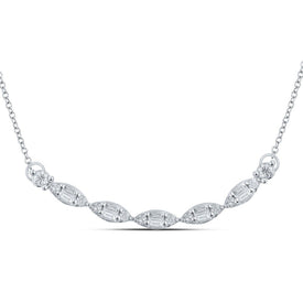 14kt White Gold Baguette and Round Diamond Pendant Necklace - A Mesmerizing Masterpiece of Elegance and Brilliance - Top View