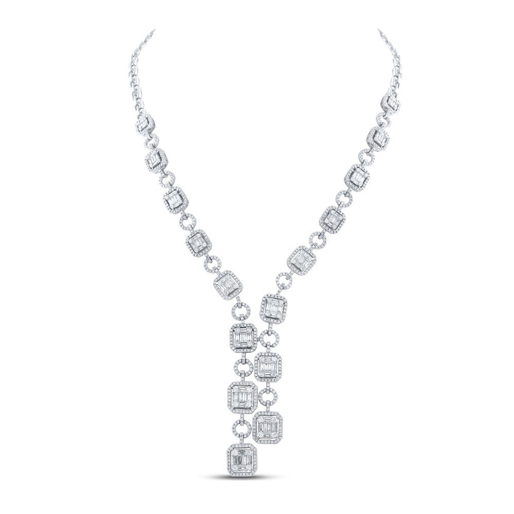 Diamond Pendant Necklace | 14kt White Gold Womens Baguette Diamond Fashion Necklace 6 Cttw | Splendid Jewellery GND