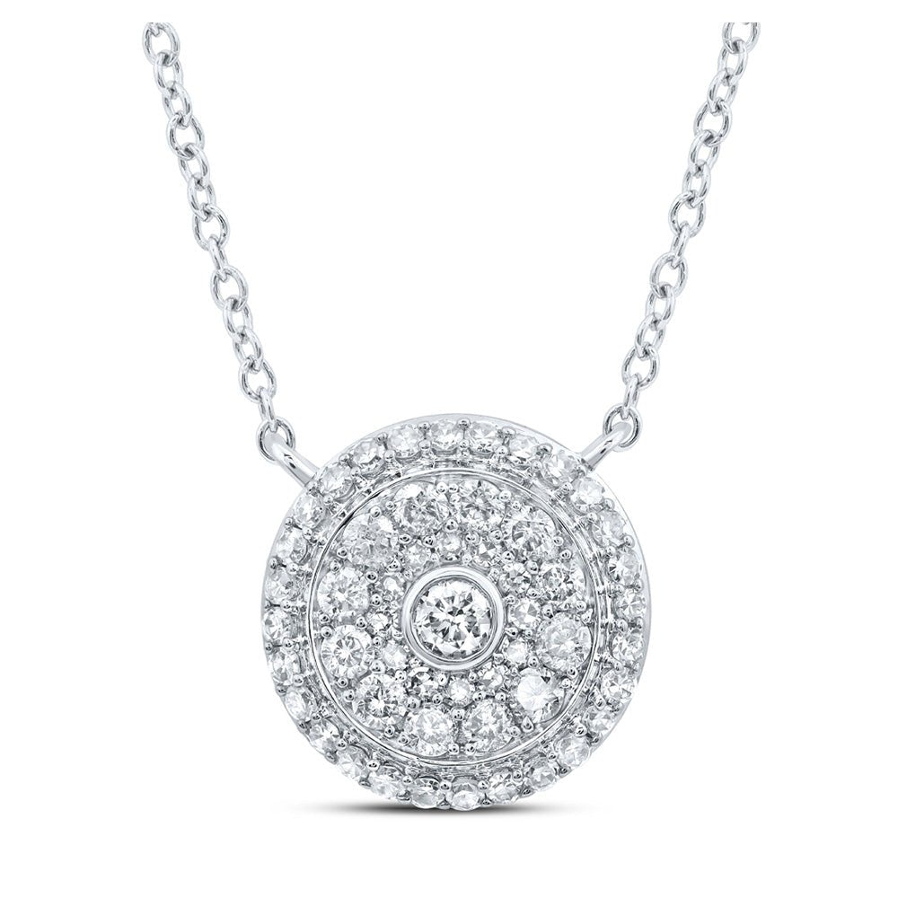 Diamond Pendant Necklace | 14kt White Gold Womens Round Diamond 18-inch Cluster Circle Necklace 1/2 Cttw | Splendid Jewellery GND