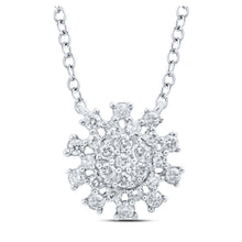Load image into Gallery viewer, Radiant Glamour: 14kt White Gold Womens Round Diamond Cluster Necklace - Top View