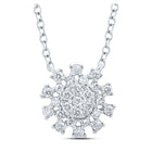 Radiant Glamour: 14kt White Gold Womens Round Diamond Cluster Necklace - Top View