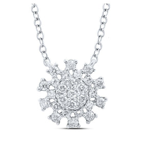 Radiant Glamour: 14kt White Gold Womens Round Diamond Cluster Necklace - Top View