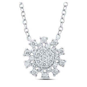 Diamond Pendant Necklace | 14kt White Gold Womens Round Diamond 18-inch Cluster Necklace 1/5 Cttw | Splendid Jewellery GND