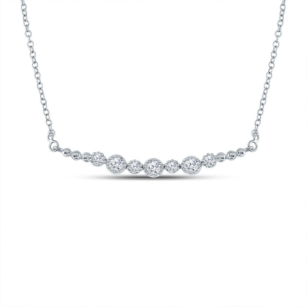 Diamond Pendant Necklace | 14kt White Gold Womens Round Diamond Bar Necklace 1/3 Cttw | Splendid Jewellery GND