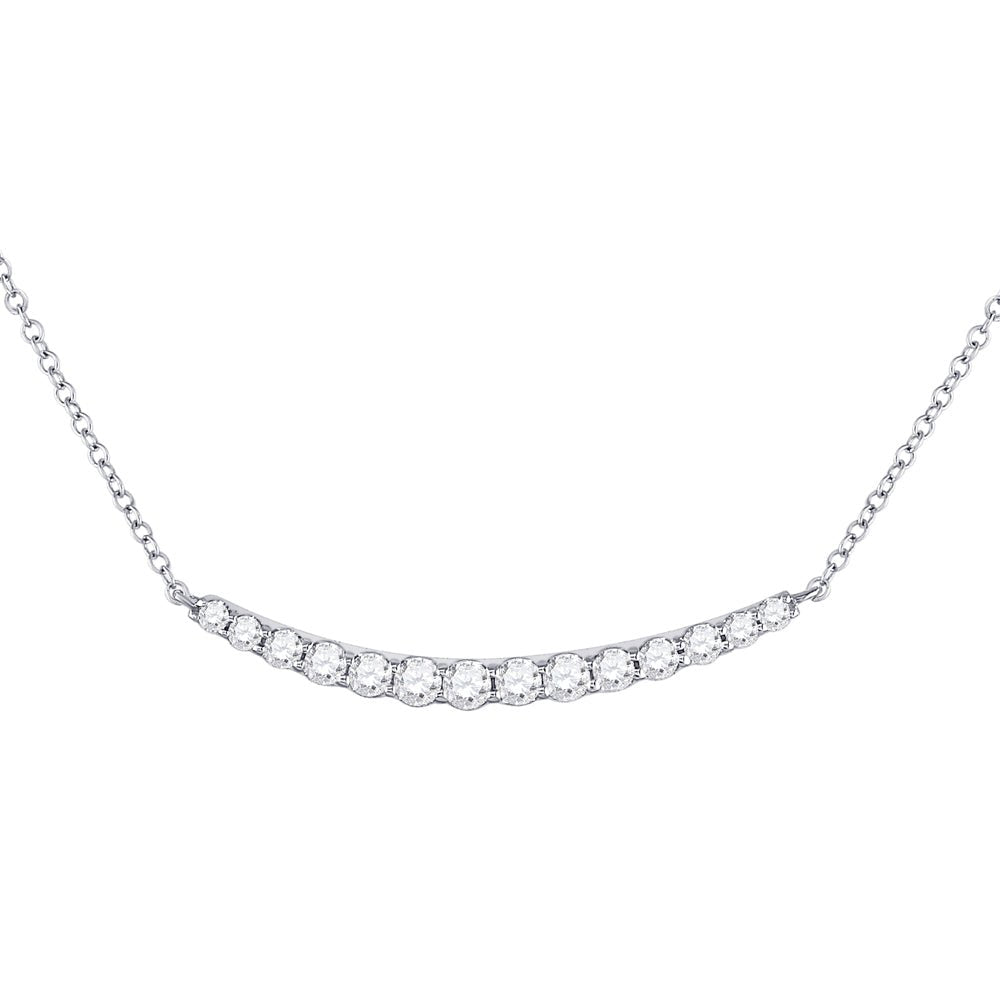 Diamond Pendant Necklace | 14kt White Gold Womens Round Diamond Curved Bar Necklace 3/4 Cttw | Splendid Jewellery GND