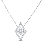 14kt White Gold Geometric Cluster Diamond Pendant Necklace - Top View