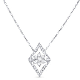 14kt White Gold Geometric Cluster Diamond Pendant Necklace - Top View