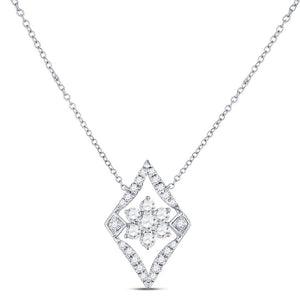 Diamond Pendant Necklace | 14kt White Gold Womens Round Diamond Geometric Cluster Necklace 1/3 Cttw | Splendid Jewellery GND