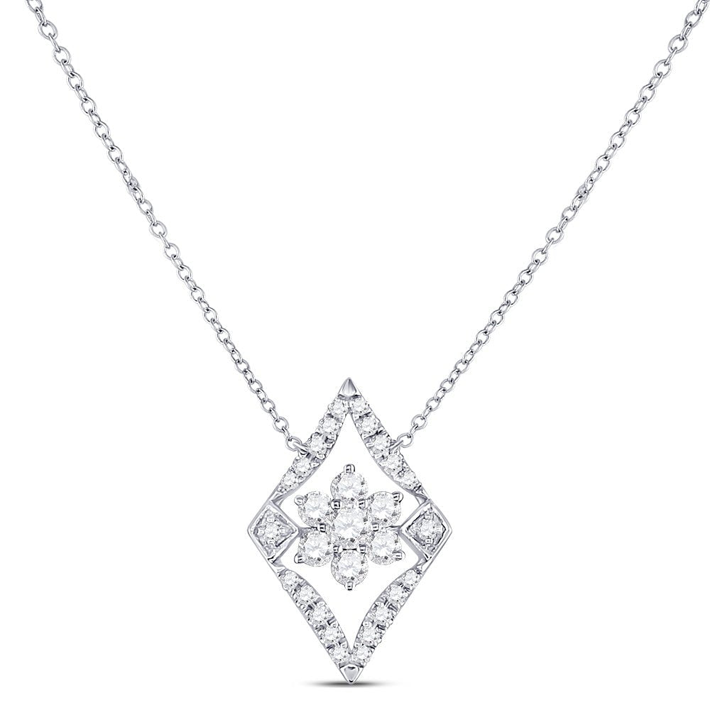 Diamond Pendant Necklace | 14kt White Gold Womens Round Diamond Geometric Cluster Necklace 1/3 Cttw | Splendid Jewellery GND