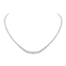 Radiant Reflections: 14kt White Gold Graduated Diamond Tennis Necklace - 5-3/4 Cttw - Top View