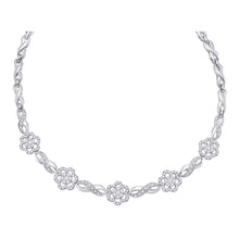 Load image into Gallery viewer, 14kt White Gold Diamond Infinity Flower Cluster Pendant Necklace - Top View