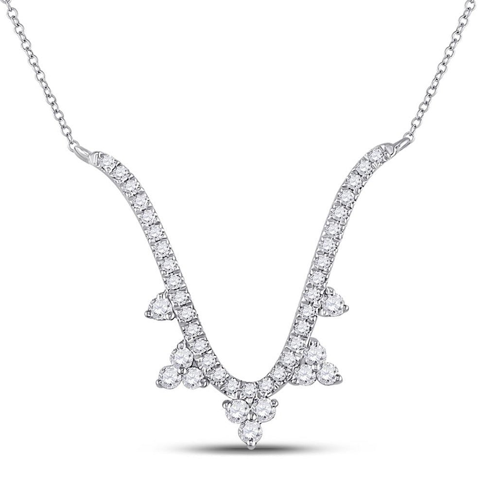 Diamond Pendant Necklace | 14kt White Gold Womens Round Diamond Modern-V Fashion Necklace 1/4 Cttw | Splendid Jewellery GND