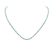 Load image into Gallery viewer, 14kt White Gold Emerald and Diamond Tennis Necklace: A Mesmerizing Masterpiece of Elegance - Top View