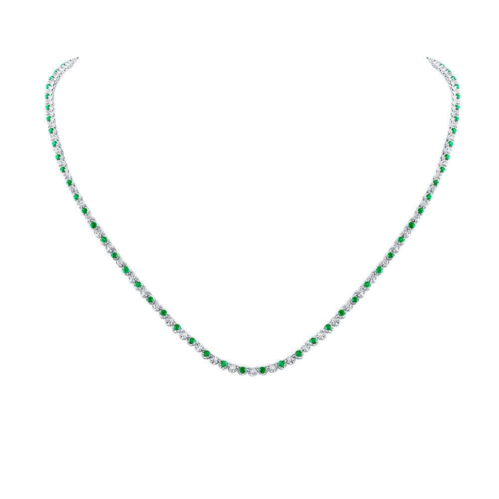 Diamond Pendant Necklace | 14kt White Gold Womens Round Emerald Diamond Single Row Tennis Necklace 5 Cttw | Splendid Jewellery GND