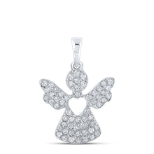 Load image into Gallery viewer, Celestial Glow Diamond Angel Pendant | 10kt White Gold Womens Round Diamond Pendant 1/3 Cttw Top view from the 10Kt White Gold Womens Round Diamond Angel Pendant 1 3 Cttwpin210303 collection by Splendid Jewellery