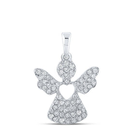 Celestial Glow Diamond Angel Pendant | 10kt White Gold Womens Round Diamond Pendant 1/3 Cttw Top view from the 10Kt White Gold Womens Round Diamond Angel Pendant 1 3 Cttwpin210303 collection by Splendid Jewellery