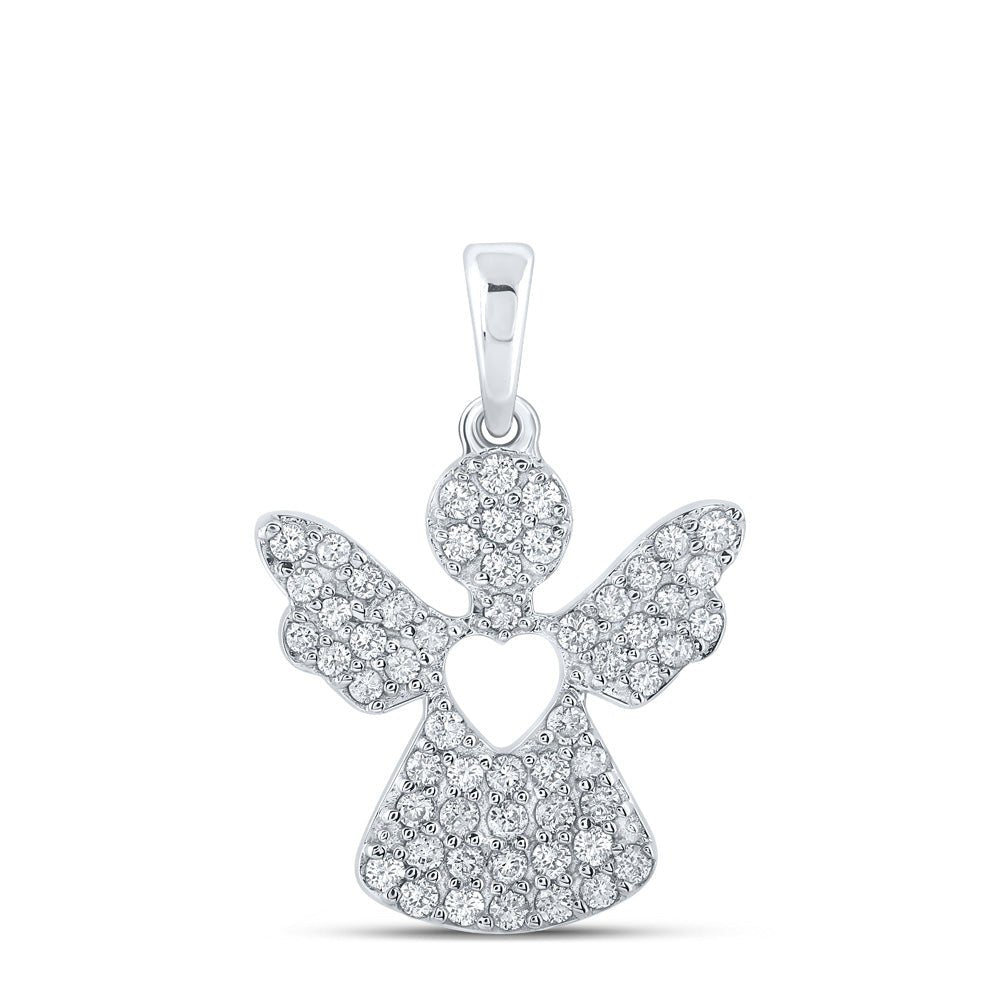 Diamond Religious Pendant | 10kt White Gold Womens Round Diamond Angel Pendant 1/3 Cttw | Splendid Jewellery GND
