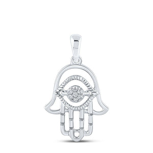 Diamond Religious Pendant | 10kt White Gold Womens Round Diamond Hamsa Pendant 1/20 Cttw | Splendid Jewellery GND