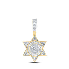 Load image into Gallery viewer, Radiant Faith: 10kt Yellow Gold Womens Baguette Diamond Magen David Pendant product  Top View from Splendid Jewellery