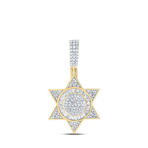 Diamond Religious Pendant | 10kt Yellow Gold Womens Baguette Diamond Magen David Religious Pendant 1 Cttw | Splendid Jewellery GND