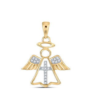 Diamond Religious Pendant | 10kt Yellow Gold Womens Round Diamond Angel Pendant 1/20 Cttw | Splendid Jewellery GND