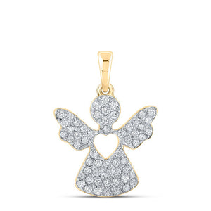 Diamond Religious Pendant | 10kt Yellow Gold Womens Round Diamond Angel Pendant 1/3 Cttw | Splendid Jewellery GND