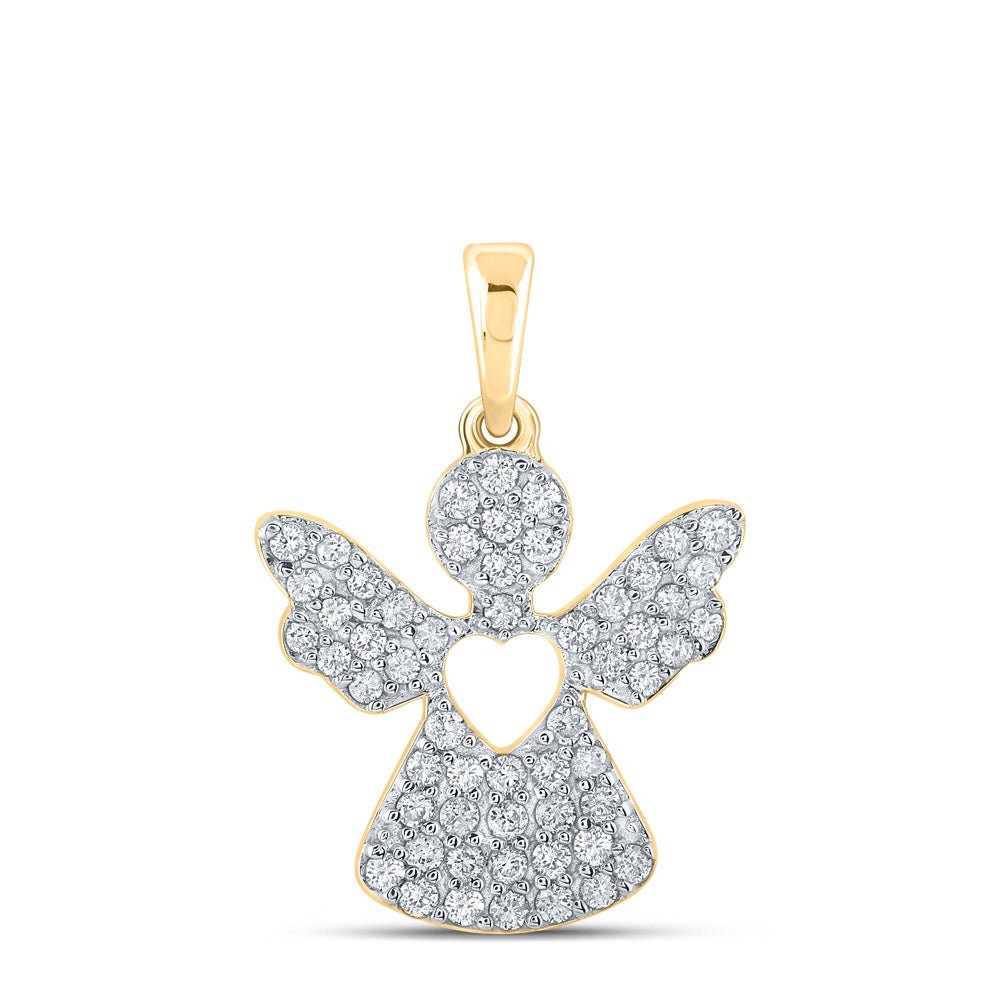 Diamond Religious Pendant | 10kt Yellow Gold Womens Round Diamond Angel Pendant 1/3 Cttw | Splendid Jewellery GND