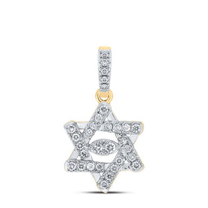 Diamond Religious Pendant | 10kt Yellow Gold Womens Round Diamond Magen David Star Pendant 1/3 Cttw | Splendid Jewellery GND