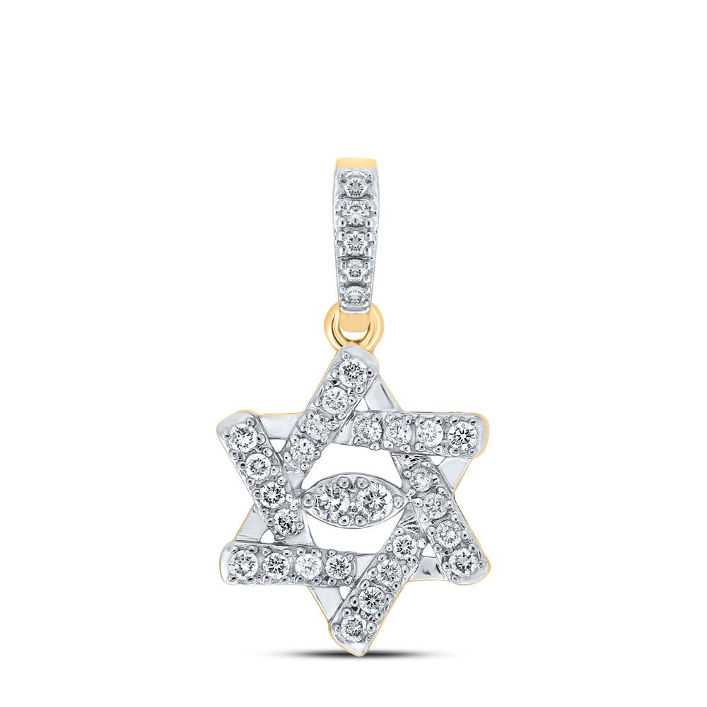 Diamond Religious Pendant | 10kt Yellow Gold Womens Round Diamond Magen David Star Pendant 1/3 Cttw | Splendid Jewellery GND