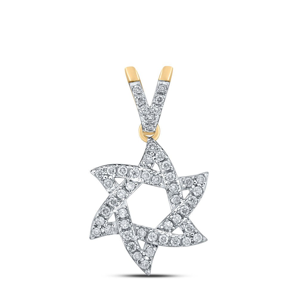 Diamond Religious Pendant | 10kt Yellow Gold Womens Round Diamond Star Magen David Star Pendant 3/8 Cttw | Splendid Jewellery GND