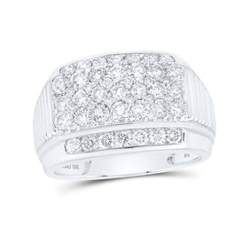 Diamond Ribbed White Gold Men's Band Ring - 2 Cttw | Splendid Jewellery - Splendid Jewellery