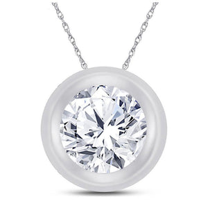 Diamond Solitaire Pendant | 10kt White Gold Womens Round Diamond Bezel Solitaire Pendant 1/4 Cttw | Splendid Jewellery GND