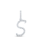 Diamond Sparkle Initial Pendant | 10kt White Gold Womens Round Diamond S Initial Letter Pendant 1/10 Cttw | Splendid Jewellery - Splendid Jewellery