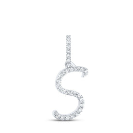 Diamond Sparkle Initial Pendant | 10kt White Gold Womens Round Diamond S Initial Letter Pendant 1/10 Cttw | Splendid Jewellery - Splendid Jewellery