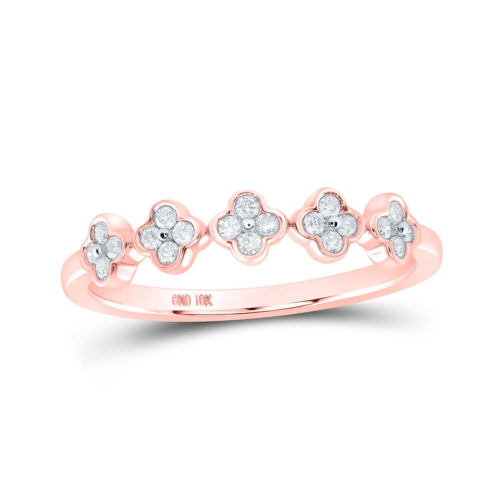 Diamond Stackable Band | 10kt Rose Gold Womens Round Diamond Clover Stackable Band Ring 1/6 Cttw | Splendid Jewellery GND