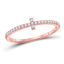 Load image into Gallery viewer, Radiant Rose Gold Diamond Cross Stackable Band Ring - Alternate view 1 from Splendid Jewellery